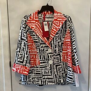 Ladies black white and orange swing jacket size Large.  NWT